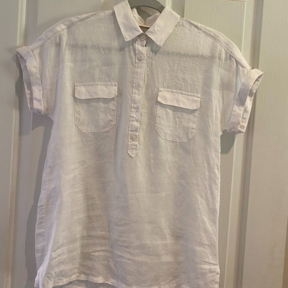 White linen short sleeve blouse from Tommy Bahama